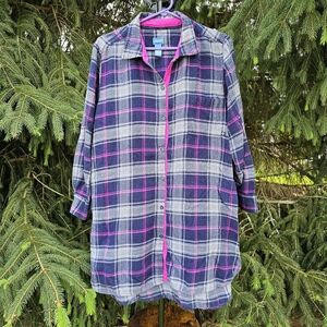Colorful Flannel Night Shirt Simply Vera Vera Wang in Navy Blue, Magenta & Gray